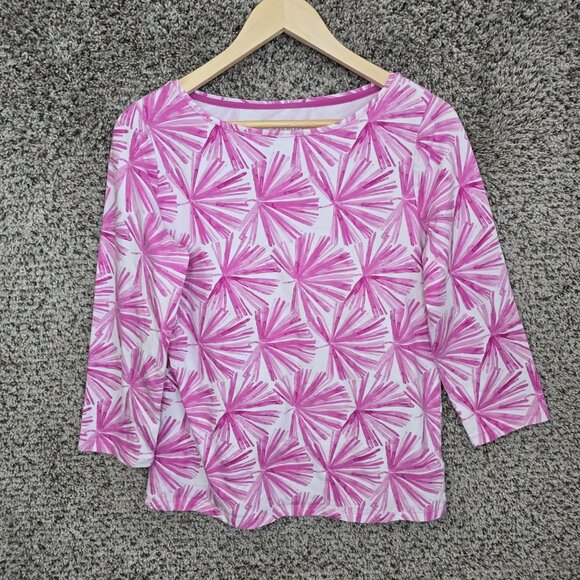Talbots‎ Top Womens Medium Pink Printed Scoop Neck Talbots Tee Cotton Stretch - Picture 1 of 7